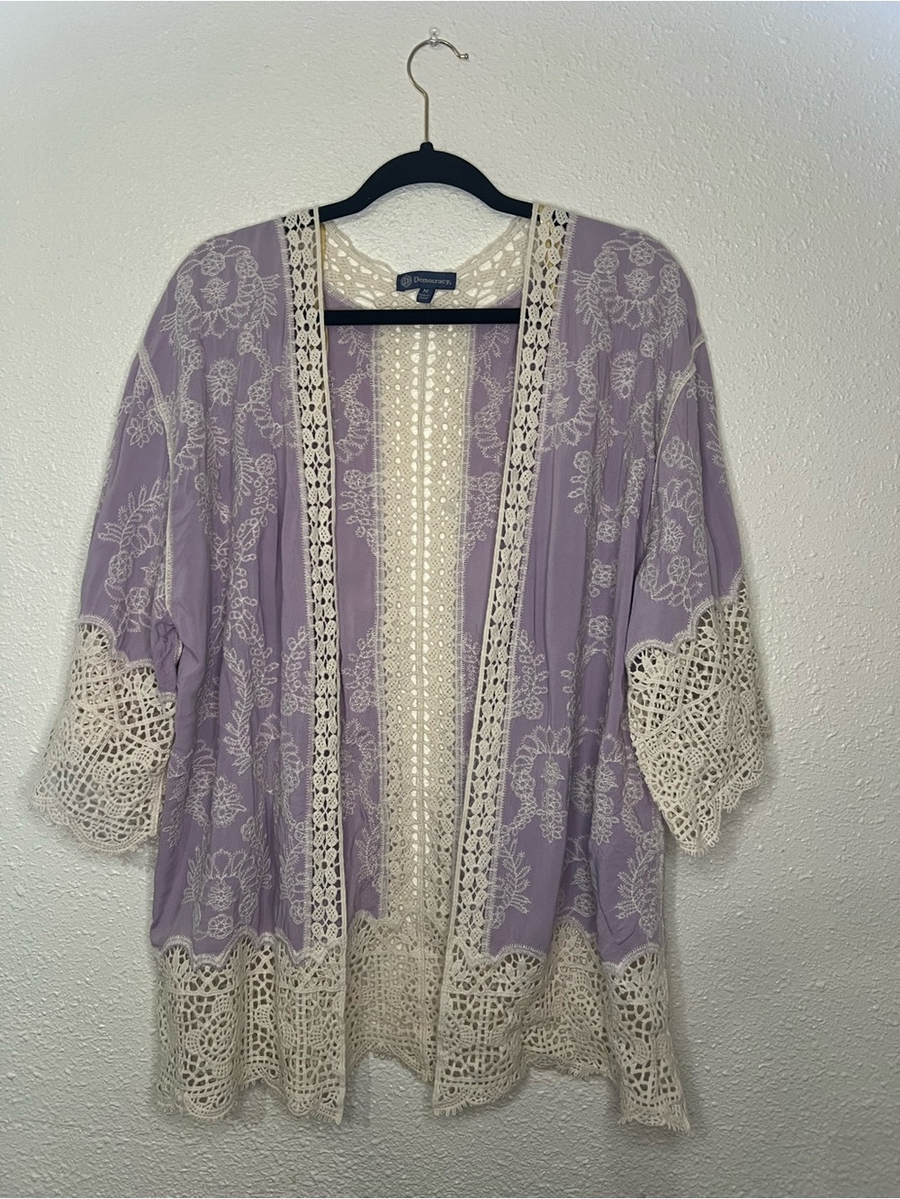 Democracy Lilac Crochet-Trim Floral Kimono